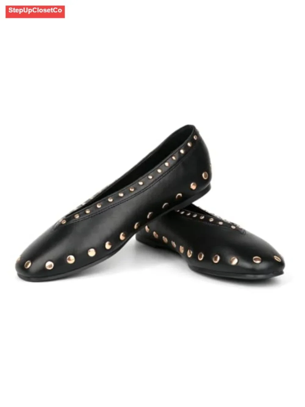Women's Studded Ballet Flats Slip On Square Toe Comfort Ballerina Shoes